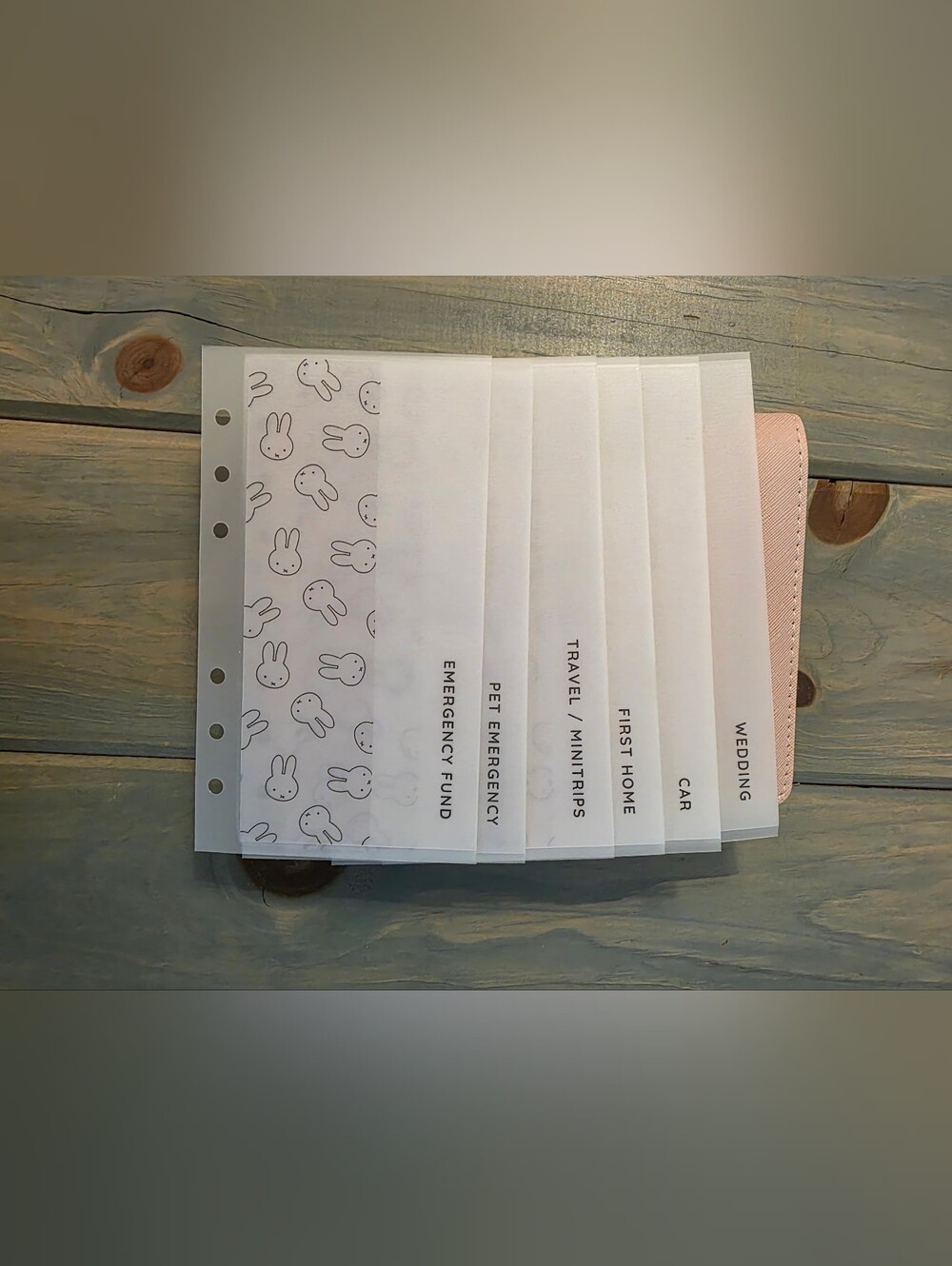 A6 Binder With 6 Envelopes. Cute White Bunny Print